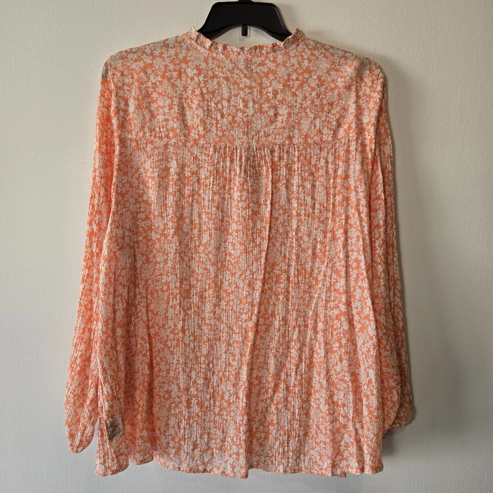 Lee Orange White Floral Lightweight Gauze Long Sleeve Tunic Top Plus Size 3X - Picture 11 of 15